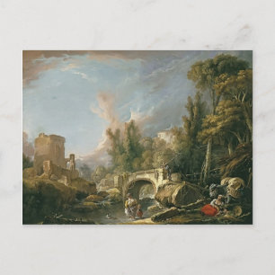 Landschaft mit Ruin & Brücke von Francois Boucher Postkarte