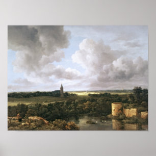 Landschaft mit Ruiniertem Schloss und Kirche Poster