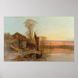 Landschaft mit ruinierter Hütte bei Sunset, 1898 Poster
