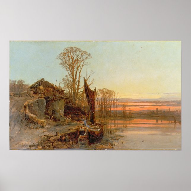 Landschaft mit ruinierter Hütte bei Sunset, 1898 Poster (Vorne)