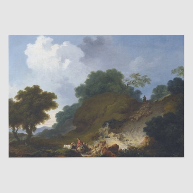 Landschaft mit Schäfern durch Fragonard Seidenpapier (Vorderseite)