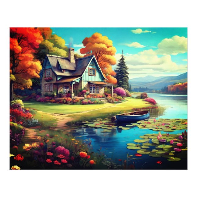 Landschaft mit See neben Hütte-4455 Fotodruck (Vorne)