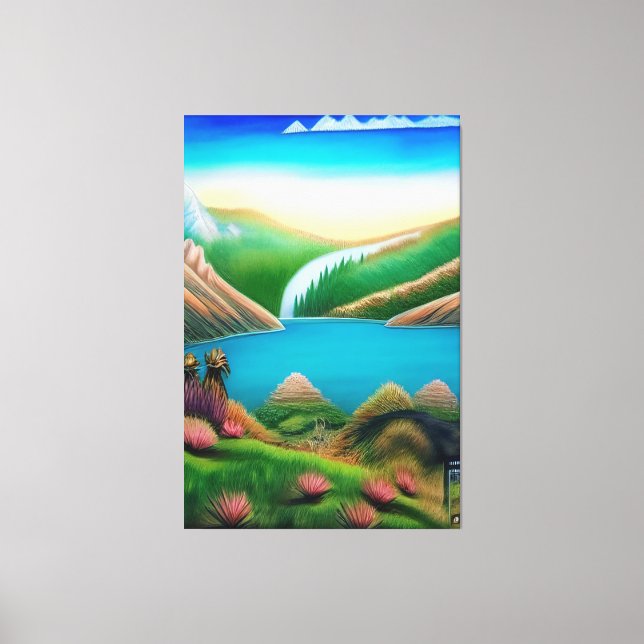 Landschaft mit See und Berge Leinwanddruck (Vorderseite)