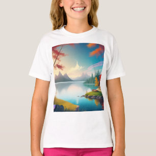 Landschaft mit See und Hütte T-Shirt