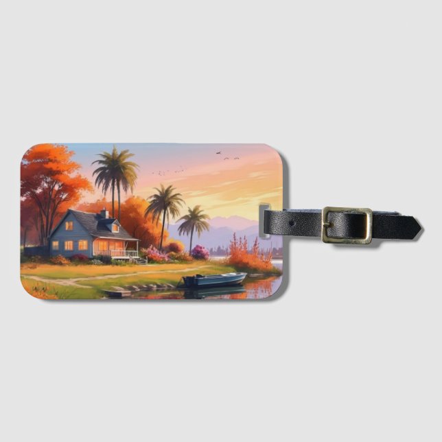 Landschaft mit See und Palmen-34219 Gepäckanhänger (Vorderseite (Horizontal))
