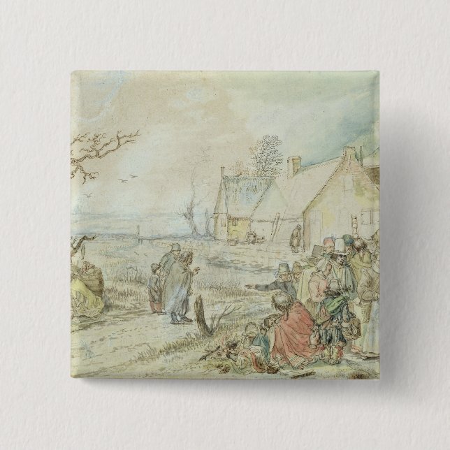 Landschaft mit Sinti und Roma Vermögen-Erzählern Button (Vorderseite)