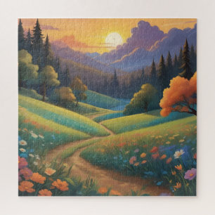 Landschaft mit Sonnenuntergang Puzzle