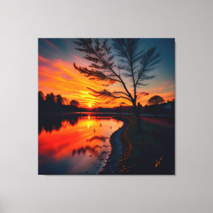 Landschaft mit Sonnenuntergang Vier Leinwanddruck