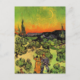 Landschaft mit spazierendem Paar, zunehmender Mond Postkarte