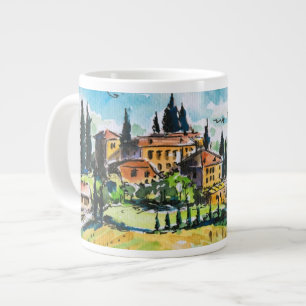 Landschaft mit Stadt- und Zypressenbäumen Jumbo-Tasse