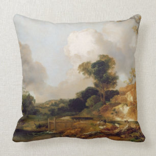 Landschaft mit Strom und Wehr (Öl auf Leinwand) Kissen