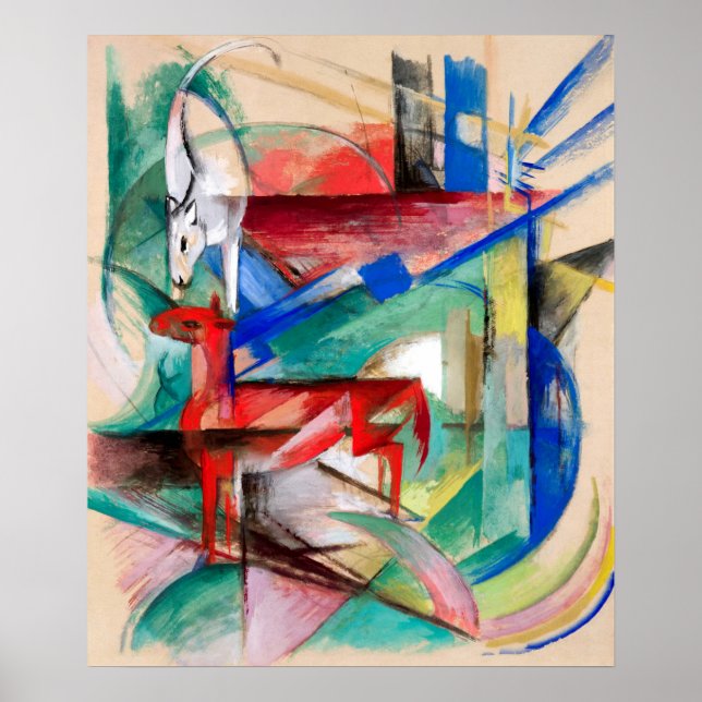 Landschaft mit Tieren von Franz Marc Poster (Vorne)