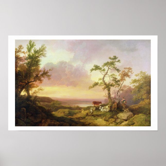Landschaft mit Vieh und Bauern, c.1781 (Öl auf Poster (Vorne)