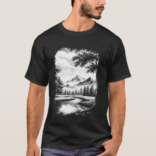 Landschaft mit Wald Berg und Fluss - Natur  T-Shirt