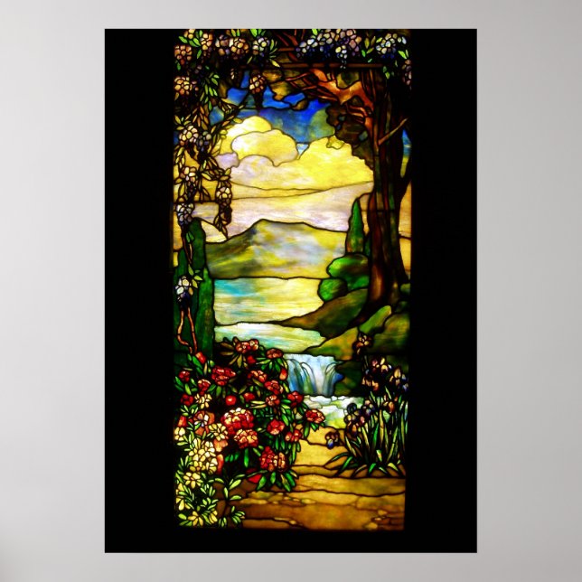 Landschaft mit Wasserfall, Tiffany 1920 Poster (Vorne)