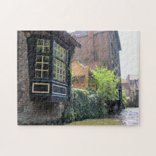 Landschaft mit Wasserkanal in Brügge, Belgien Puzzle