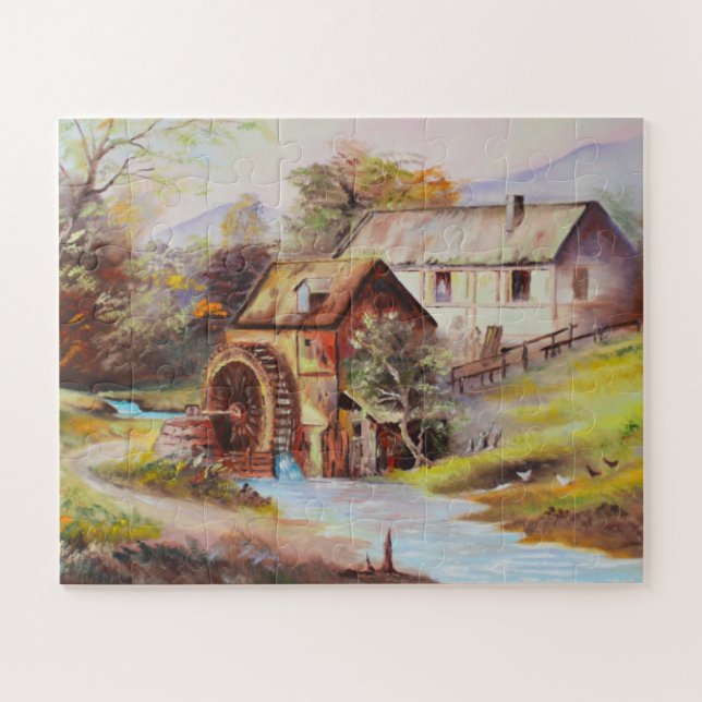 Landschaft mit Wasserrad Puzzle (Horizontal)