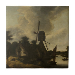 Landschaft mit Windmühle - Salomon Rombouts Fliese