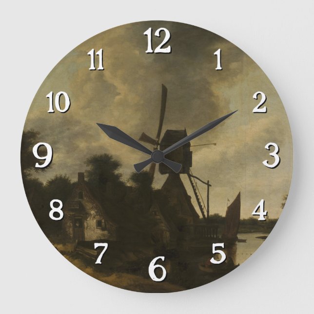 Landschaft mit Windmühle - Salomon Rombouts Große Wanduhr (Vorderseite)