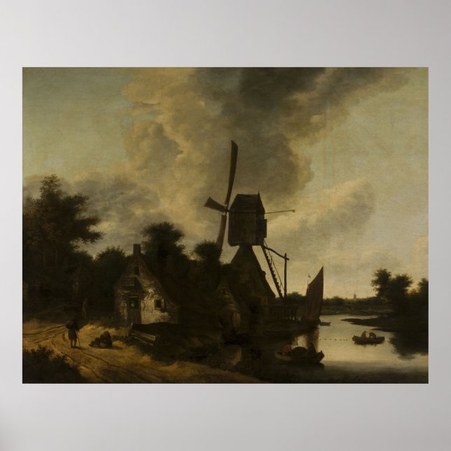 Landschaft mit Windmühle - Salomon Rombouts Poster (Vorne)