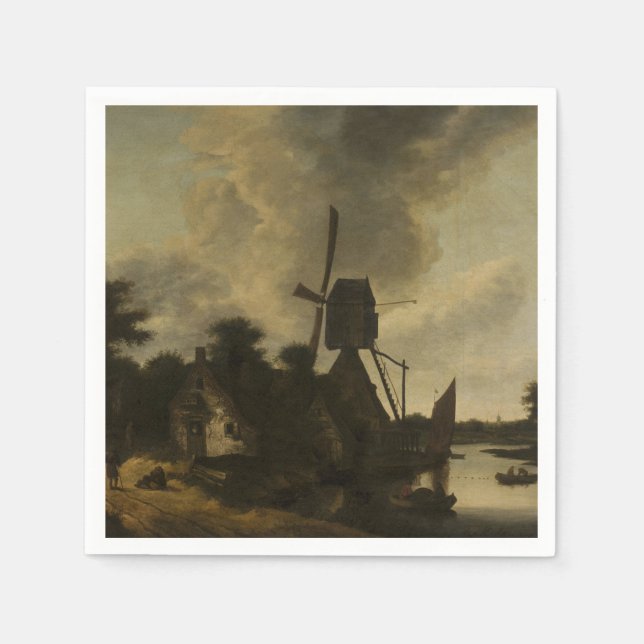 Landschaft mit Windmühle - Salomon Rombouts Serviette (Vorderseite)