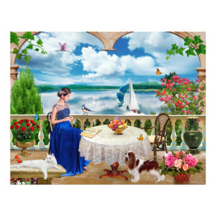 Landschaft Natur Berg Frauen Katze Haustiere Poste Fotodruck