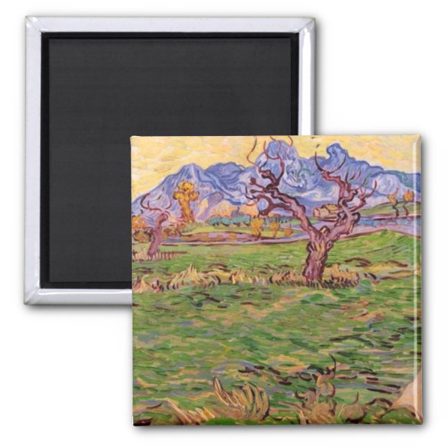 Landschaft, Olivenbaum, Berge Van Gogh Kunstkunst Magnet (Vorne)