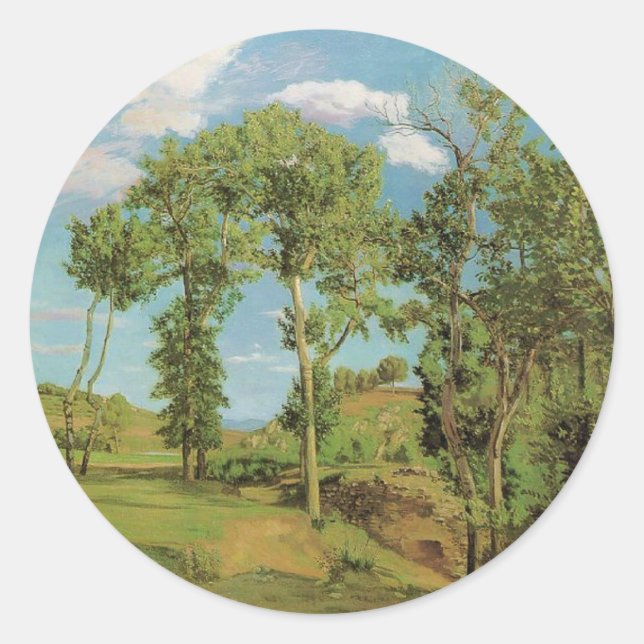 Landschaft Paysage Frederic Bazille Impressionist Runder Aufkleber (Vorderseite)