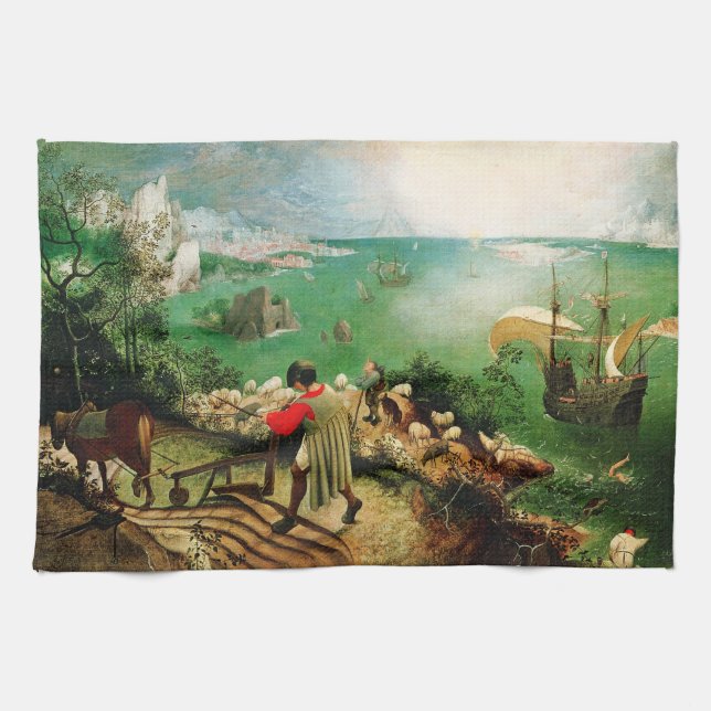Landschaft Pieter Bruegel mit dem Fall von Ikarus Geschirrtuch (Horizontal)