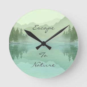 Landschaft Reflection Lake Tree Grün Motivierend Runde Wanduhr