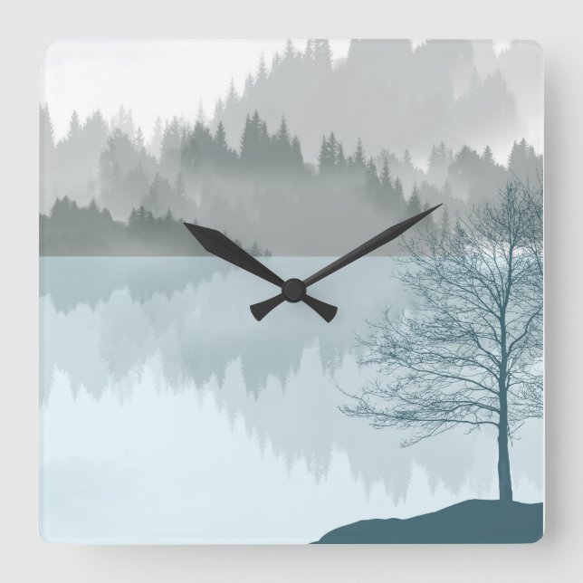 Landschaft Reflektion Treppensee Grün Quadratische Wanduhr (Vorderseite)
