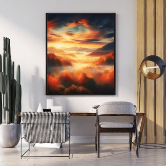 Landschaft Rote Bäume und Schwarzes Wolkenmeer Poster