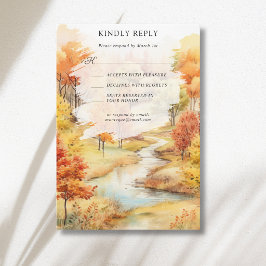 Landschaft Roter Herbst Fluss Wald Hochzeit RSVP Karte