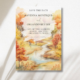Landschaft Roter Herbst Fluss Wald Hochzeit Save The Date