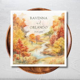 Landschaft Roter Herbst Fluss Wald Hochzeit Serviette