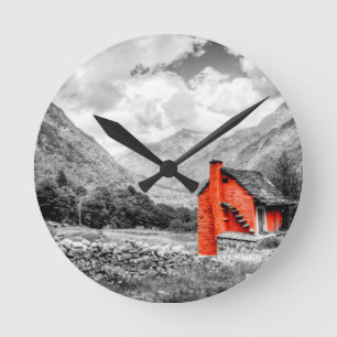 Landschaft Schwarz-Weiß-Fotografie Runde Wanduhr