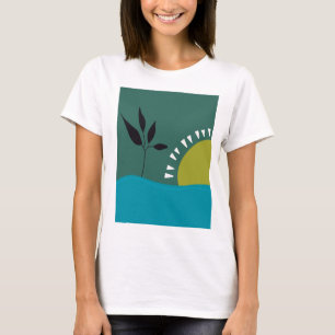 Landschaft Sonne grün abstrakte farbenfrohe Kunst  T-Shirt