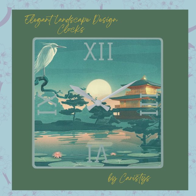 Landschaft Szene Pagoda Krane Platz Wand Uhr (Von Creator hochgeladen)