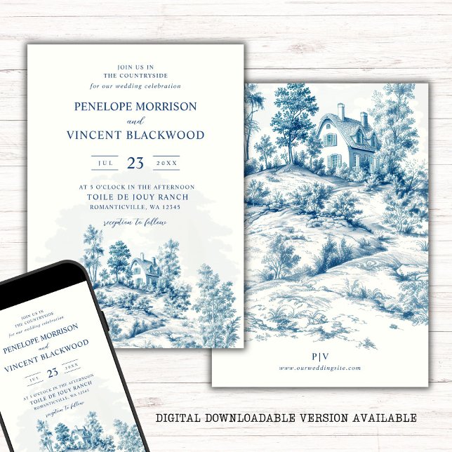 Landschaft Toile de Jouy Wedding Einladung (Von Creator hochgeladen)