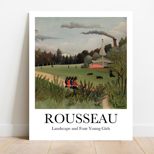 Landschaft und vier junge Mädchen von Henri Rousse Poster (Rousseau's Jungle Paradise: Escape with "Landscape & 4 Girls." High-quality art print)