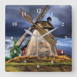 Landschaft und Wetter in den Niederlanden - Zeichn Quadratische Wanduhr