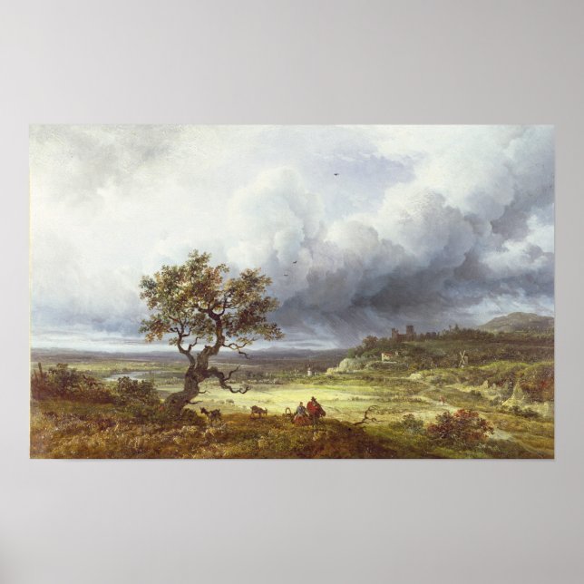 Landschaft unter einem stürmischen Himmel Poster (Vorne)
