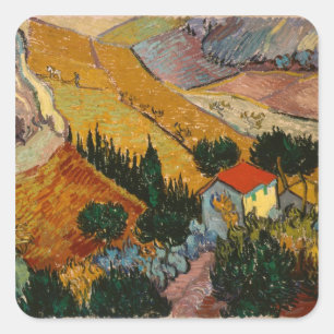 Landschaft Vincent van Goghs   mit Haus u. Quadratischer Aufkleber