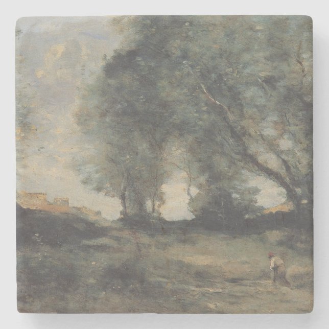Landschaft (von Camille Corot) Steinuntersetzer (Vorderseite)