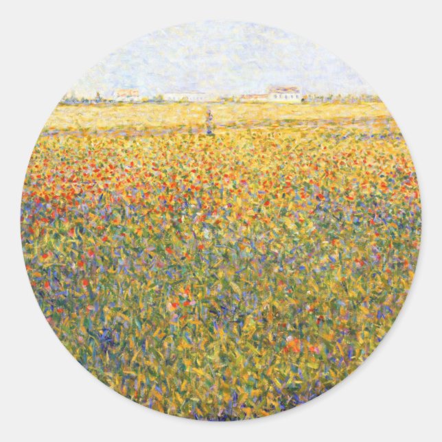Landschaft von Georges Seurat Runder Aufkleber (Vorderseite)