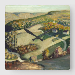 Landschaft von Grant Wood Quadratische Wanduhr
