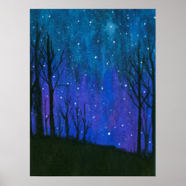 Landschaft Wasserfarbe Kunst Nacht Himmel Sterne U Poster