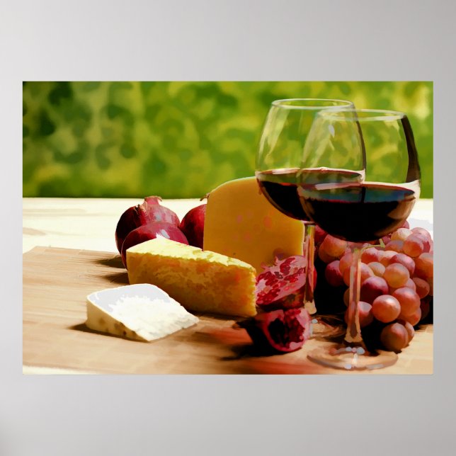 Landschaft Wein, Käse & Obst Poster (Vorne)