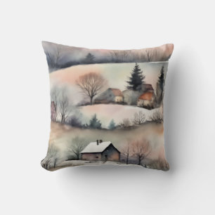 Landschaft Winter Pastell Wasserfarbe Kissen