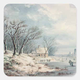 Landschaft: Winter Quadratischer Aufkleber